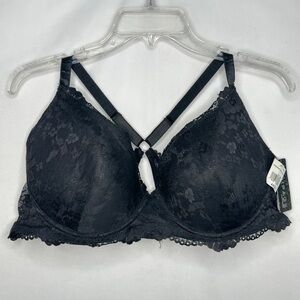 Rampage Intimates NWT Black Lace Bra  Racerback Push Up Y2K Goth Sz 42DD